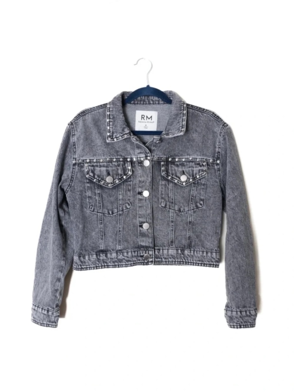 Rebecca Minkoff Black Wash Grey Studded Jean Jacket
